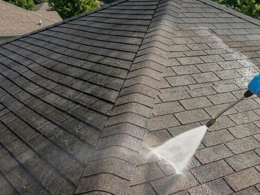 Soft wash roof cleaning service in Haddon Heights, NJ — safely eliminating dark streaks, moss, and algae from asphalt shingles without high-pressure damage.